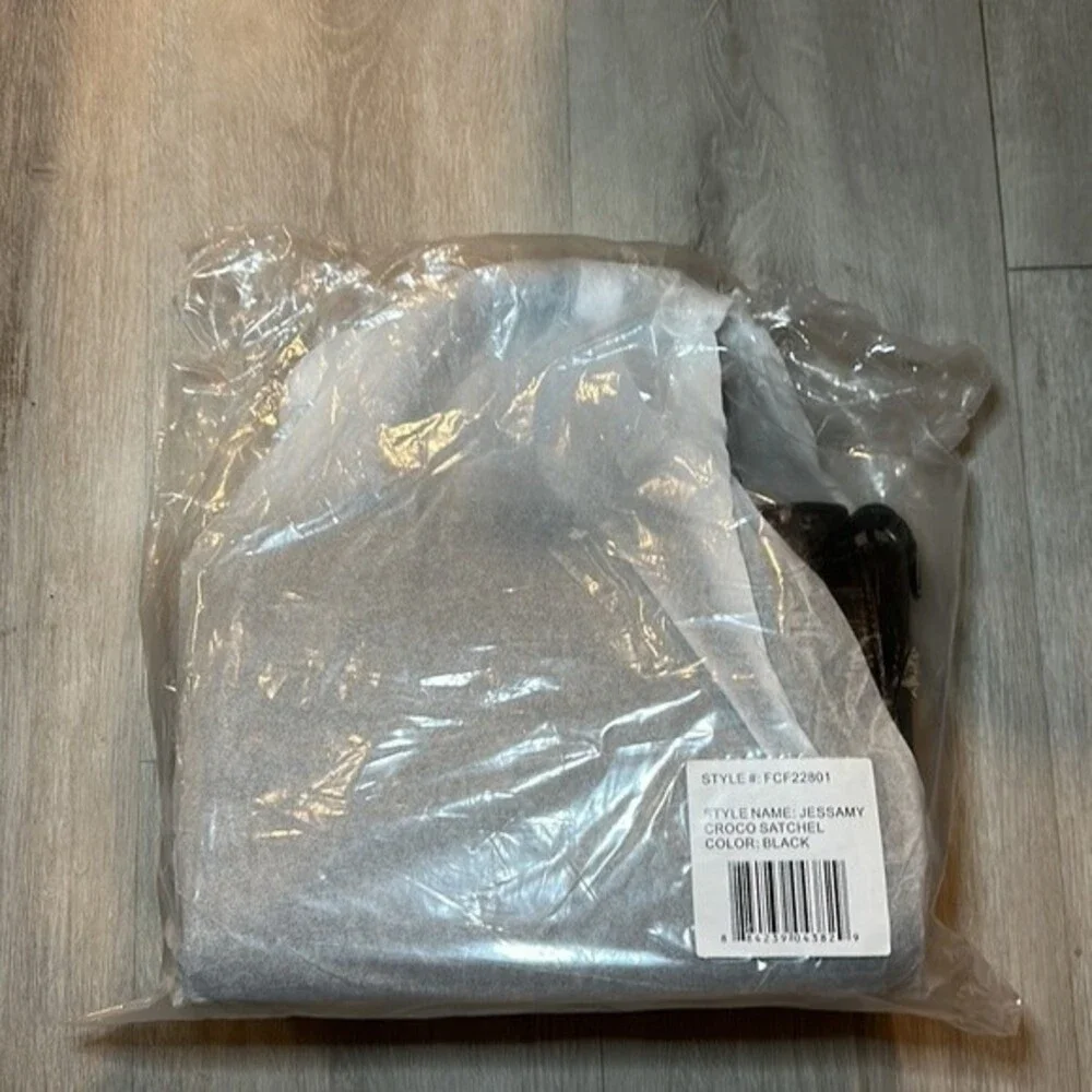 French Connection Jessamy Croco Satchel Black NWT